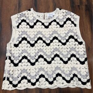 Evereve Cream Black Gray Crochet Sleeveless Top
